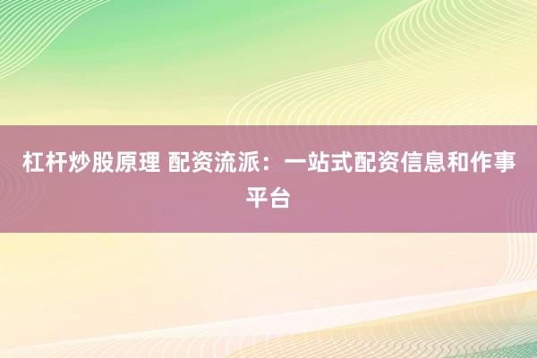 杠杆炒股原理 配资流派：一站式配资信息和作事平台