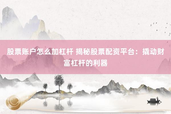 股票账户怎么加杠杆 揭秘股票配资平台：撬动财富杠杆的利器